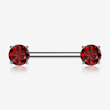 A Pair of Implant Grade Titanium OneFit Threadless Prong Gem Sparkle Nipple Barbell-Red